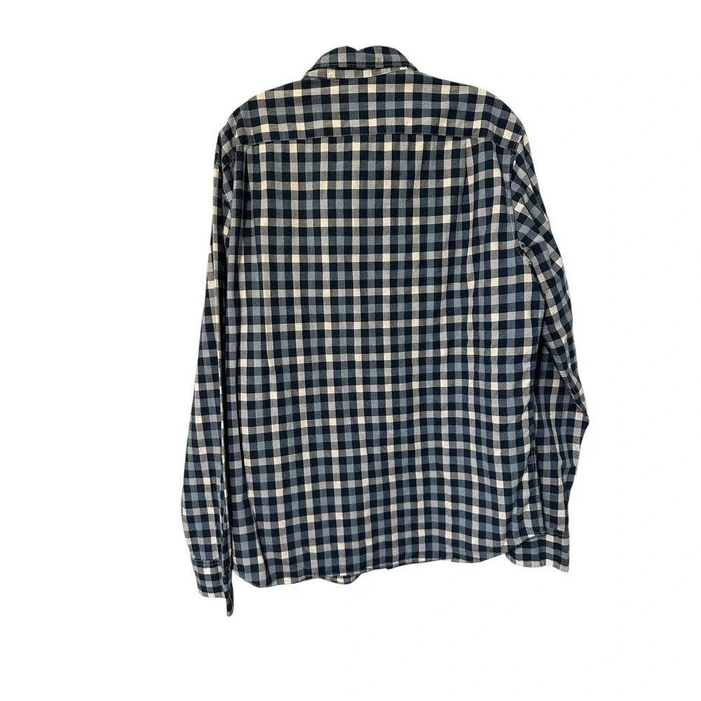 J Crew Mens Button Down Shirt Blue White Check Gingham Long Sleeve Cotton Size L